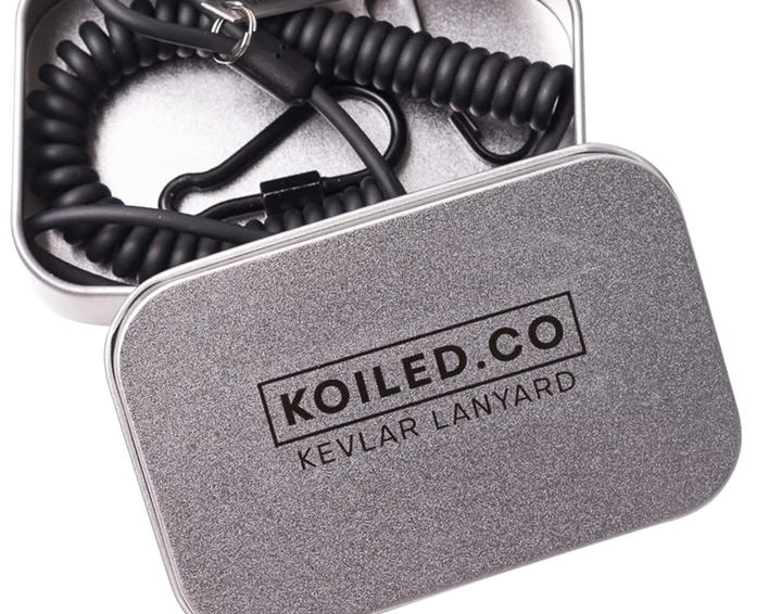 Braided kevlar coiled lanyard cord close up