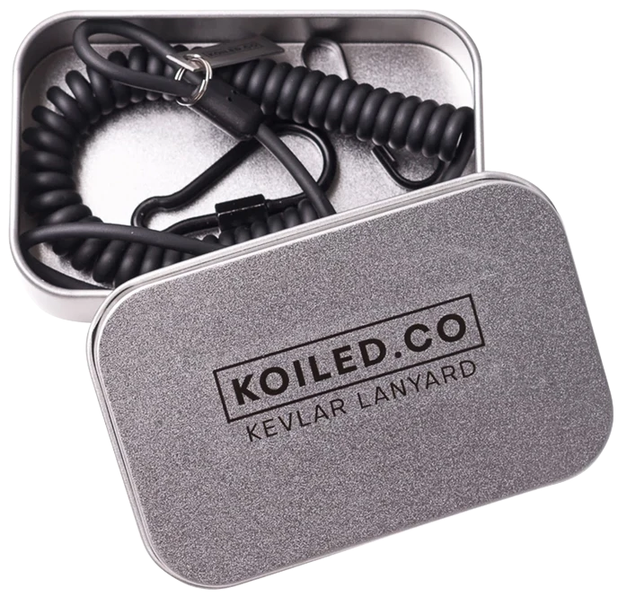 Braided kevlar coiled lanyard cord close up