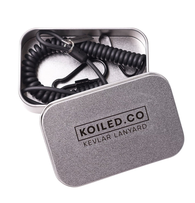 KOILED kevlar coiled lanyard in premium gift tin packaging
