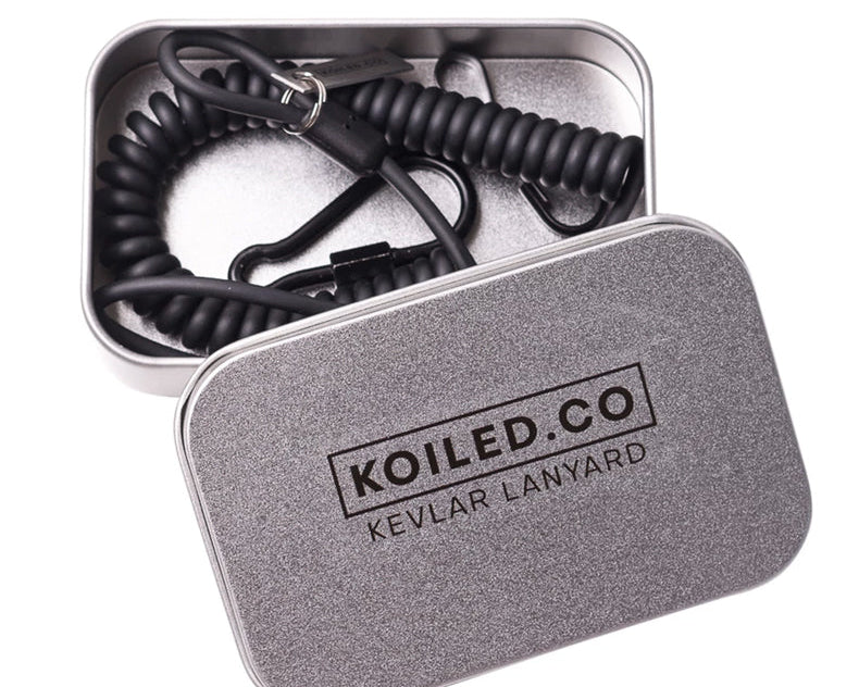 KOILED kevlar coiled lanyard in premium gift tin packaging