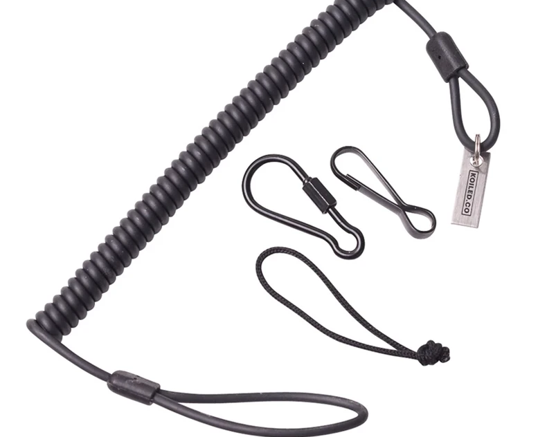 Kevlar coiled lanyard with three attachment clips rated to 265lb breaking strain